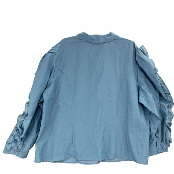 Ashley Stewart Blue Ruffle Sleeve Button Front Blouse Size 22/24 Plus NWT New - Picture 6 of 12